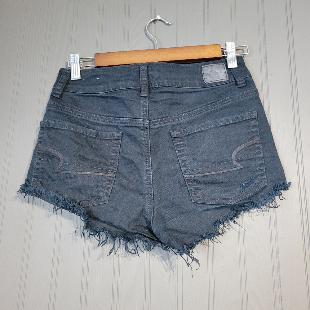 American Eagle Distressed Jean Shorts Cut Off Stretch Denim Black Women's Size 2 - Picture 2 of 5